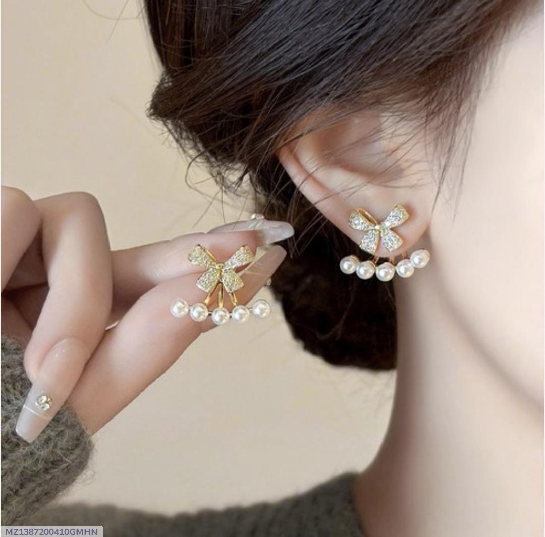 Stylish Pearl Stone Gold Plated Earrings - 2 Pcs