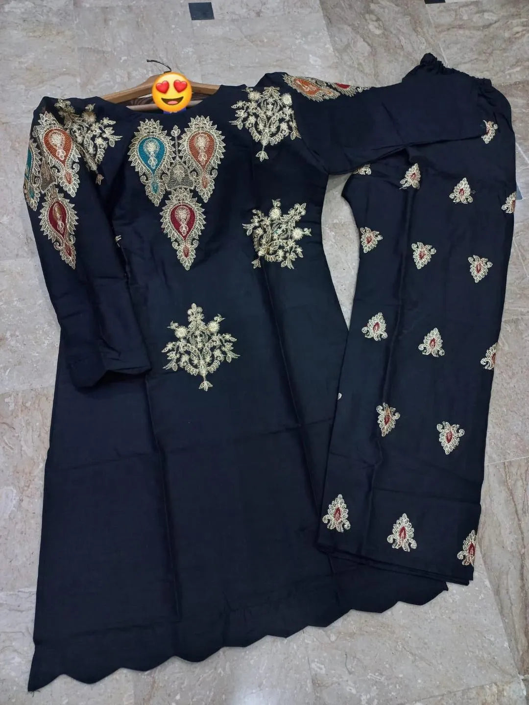 2 Pcs Women's Stitched Cotton Embroidered Shirt And Trouser