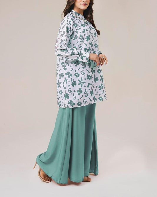 2 Pcs Women's Stitched Grip Printed Shirt And Palazzo