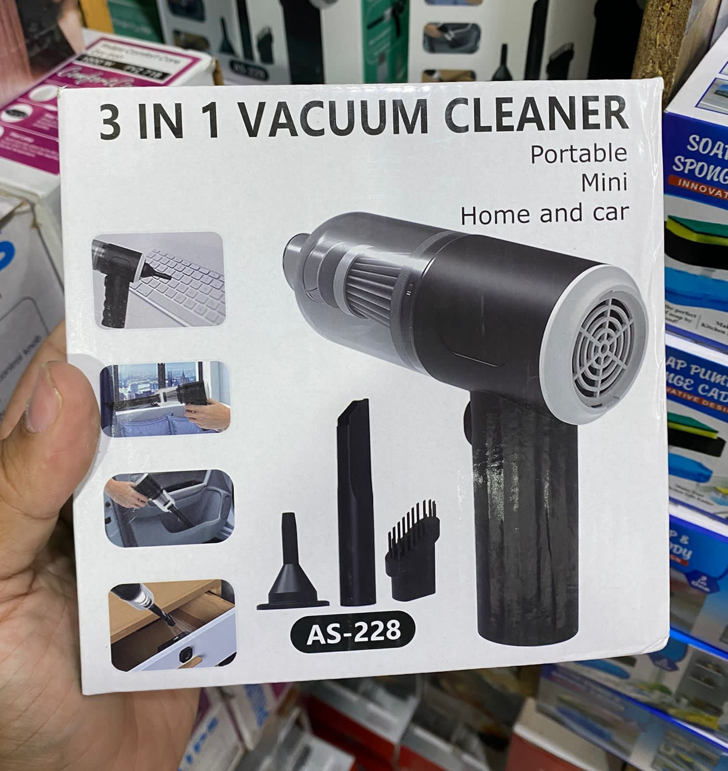 3 in 1 Portable Wireless Vacuum Cleaner – High Power Suction, Air Pump & Duster for Home, Car & Laptop