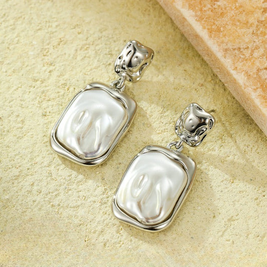Elegant Korean Gold Foil Earrings with White Stone – Silver (PXT-115)