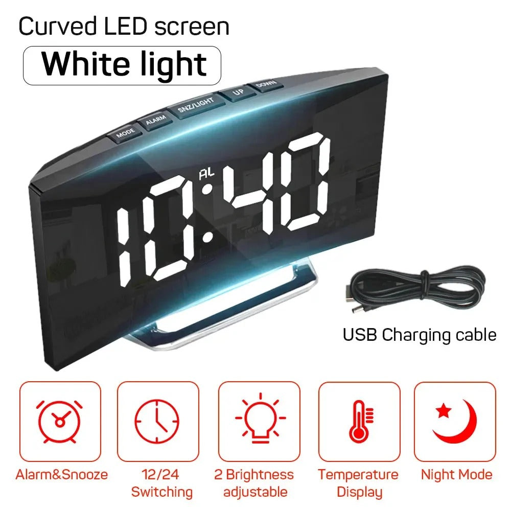 Electronic Alarm Clock Noiseless Design Digital LED Large Display