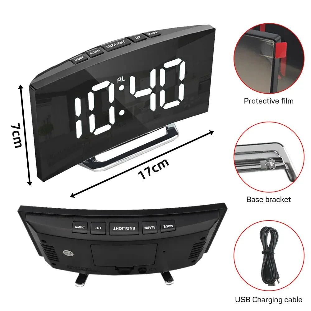 Electronic Alarm Clock Noiseless Design Digital LED Large Display