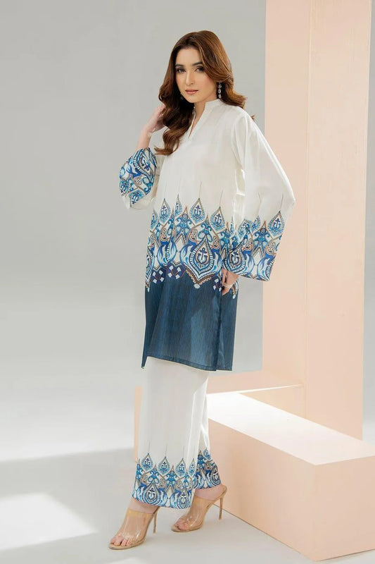 2 Pcs Women's Stitched Swiss Lawn Printed Shirt And Trouser