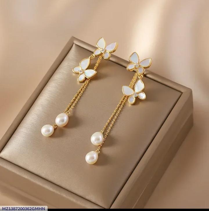 Butterfly Hanging Gold Plated Artificial Stones Earrings