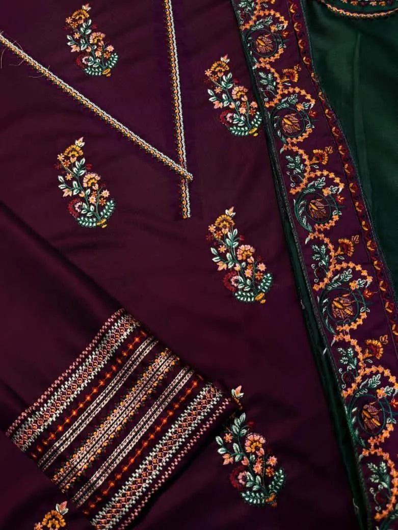 3 Pcs Women's Unstitched Embroidered Suit