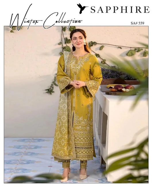3 Pcs Women's Unstitched Embroidered Suit