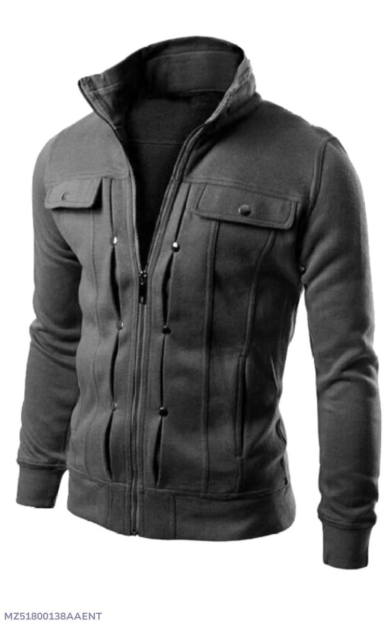 Men's Stitched Fleece Zipper Jacket, Black