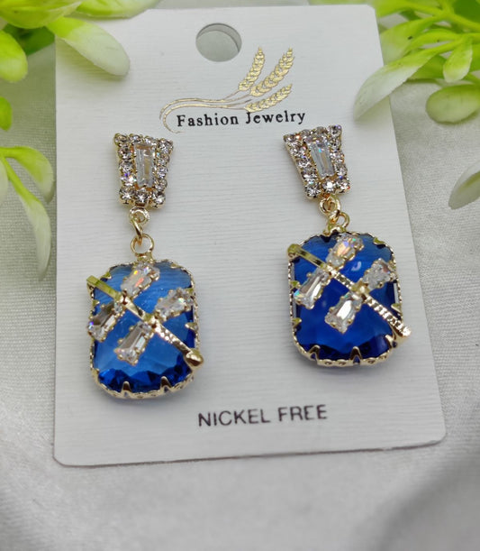 Imported Exquisite Sapphire-Blue Crystal Drop Earrings