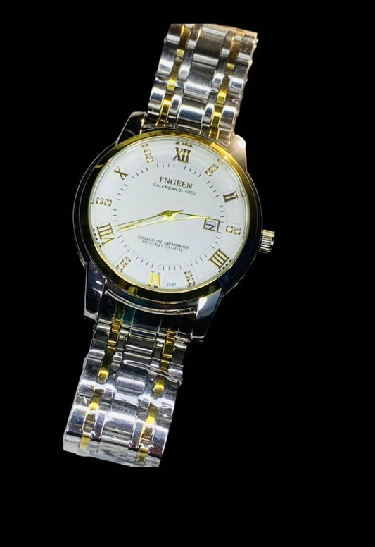 FNGEEN 2081 Stainless Steel Stylish Men Quartz Watch Two tone Chain style strap