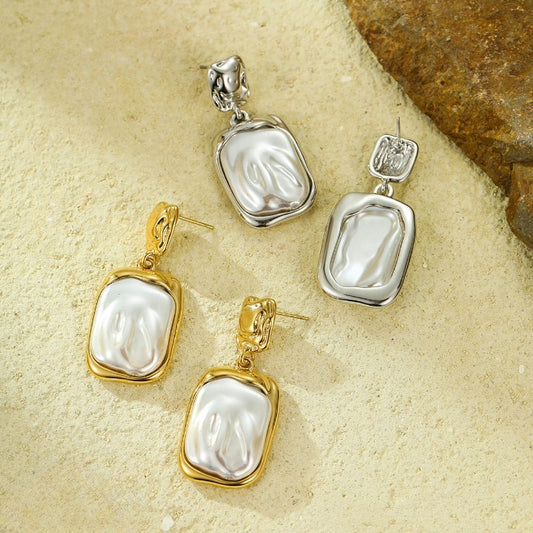 Elegant Korean Gold Foil Earrings with White Stone – Silver (PXT-115)