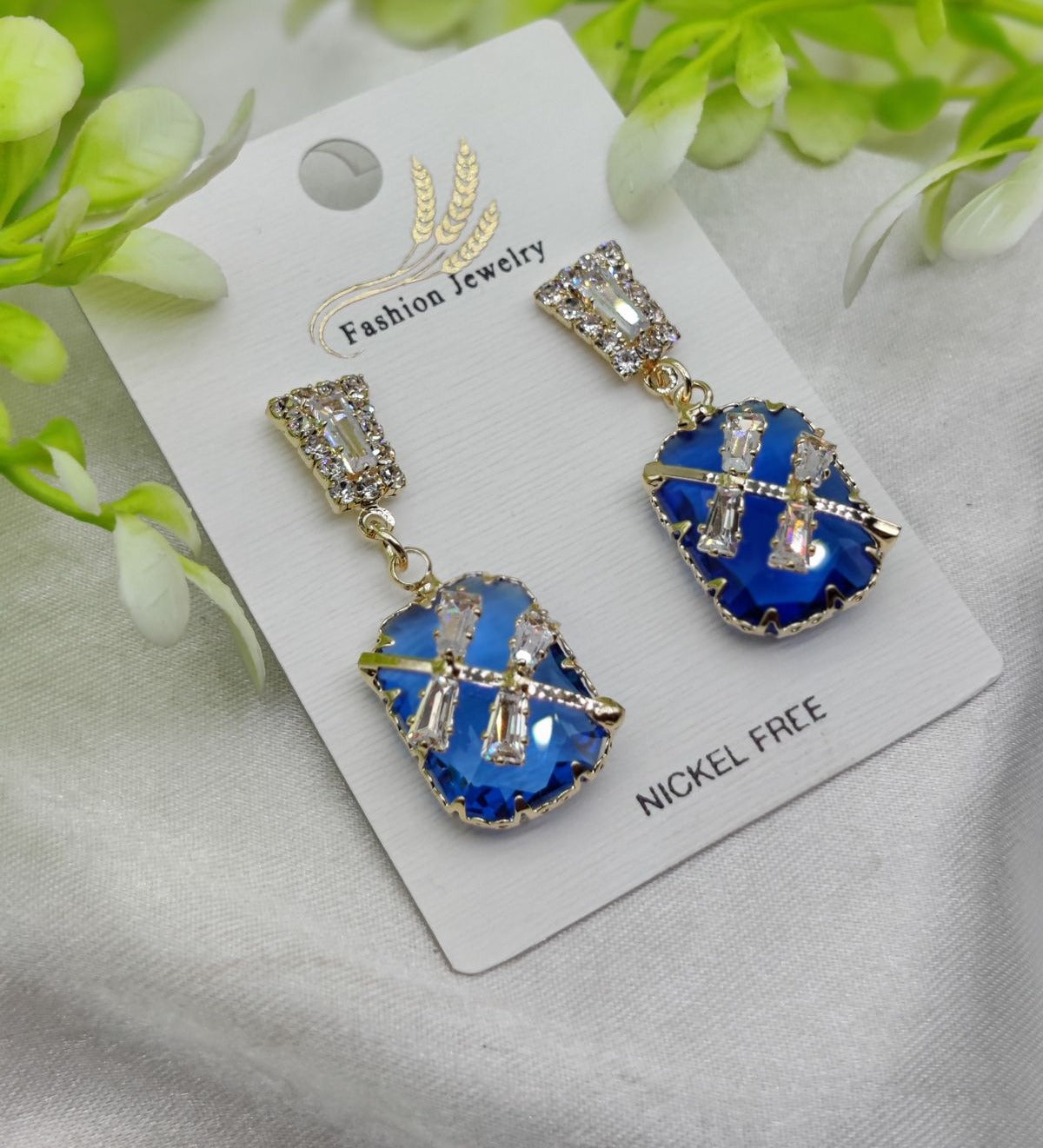 Imported Exquisite Sapphire-Blue Crystal Drop Earrings