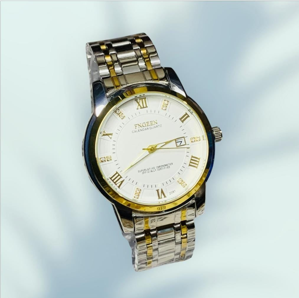 FNGEEN 2081 Stainless Steel Stylish Men Quartz Watch Two tone Chain style strap