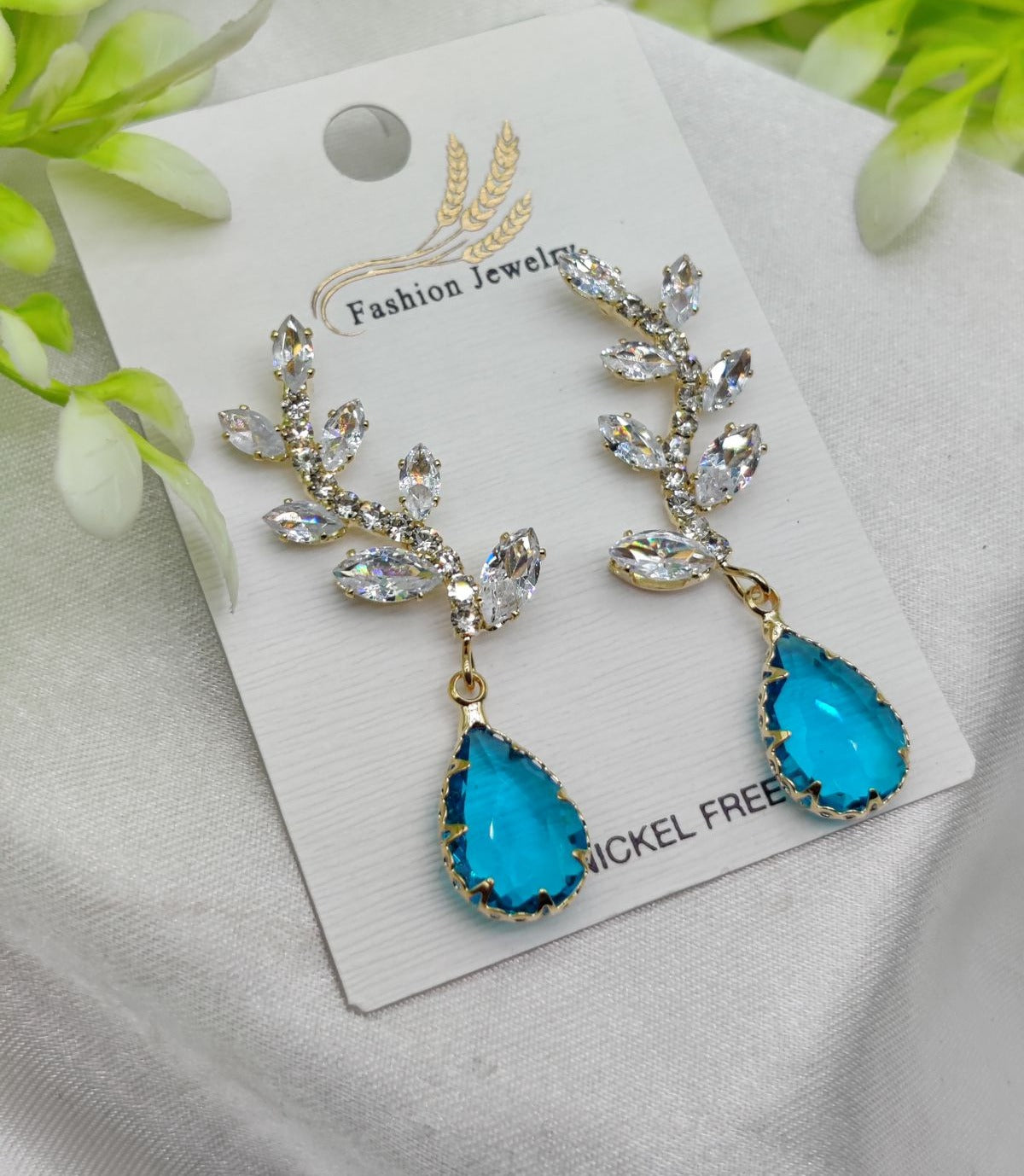 Imported Exquisite Crystal Vine Drop Earrings with Blue Gemstone Accent |