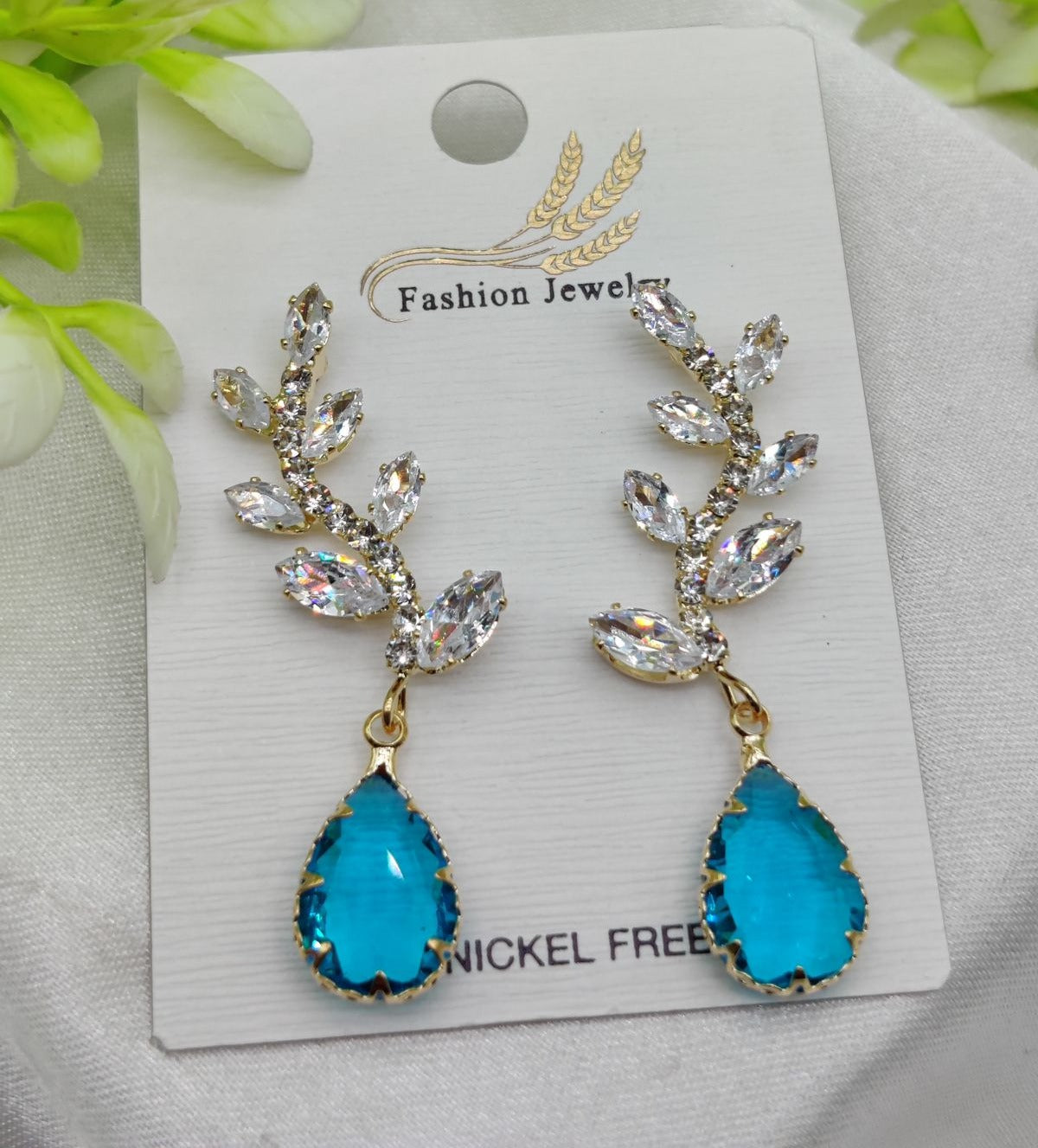 Imported Exquisite Crystal Vine Drop Earrings with Blue Gemstone Accent |