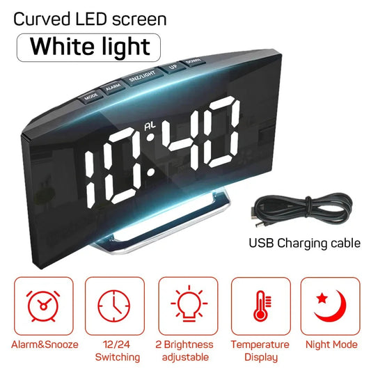 Electronic Alarm Clock Noiseless Design Digital LED Large Display