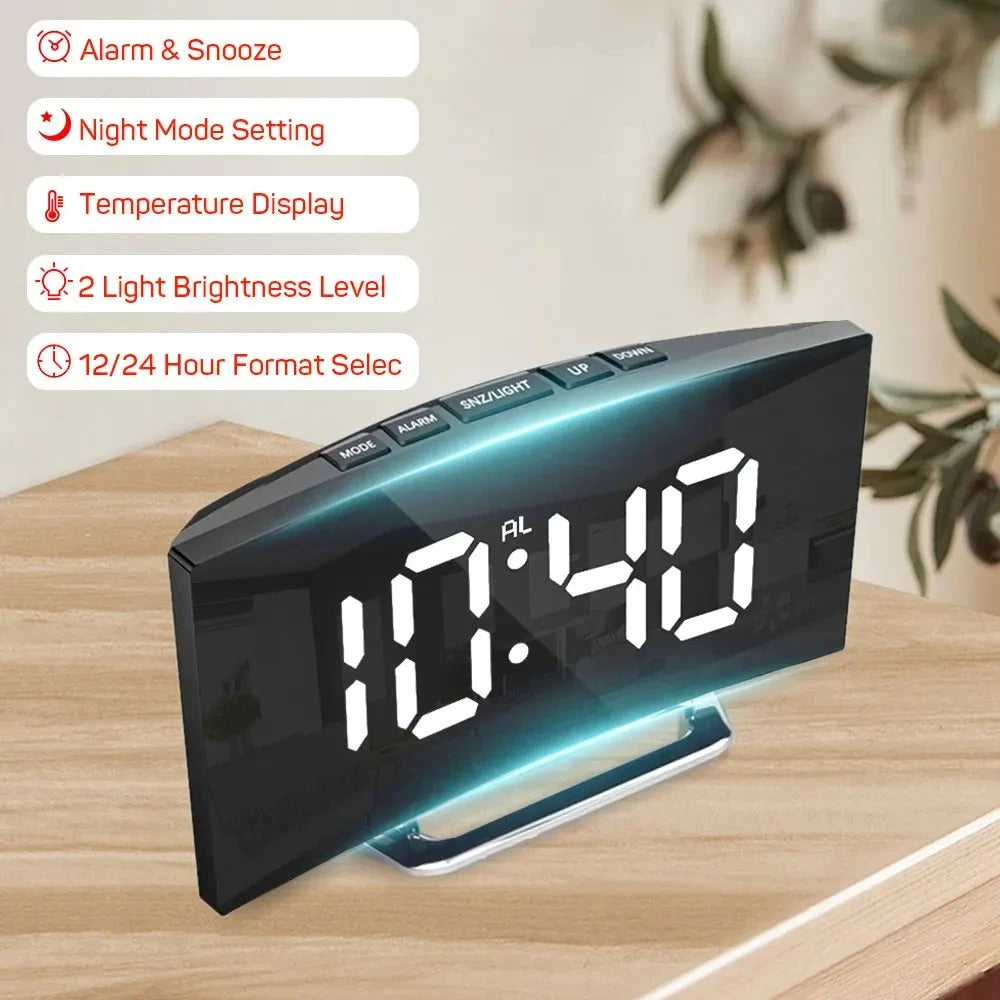Electronic Alarm Clock Noiseless Design Digital LED Large Display